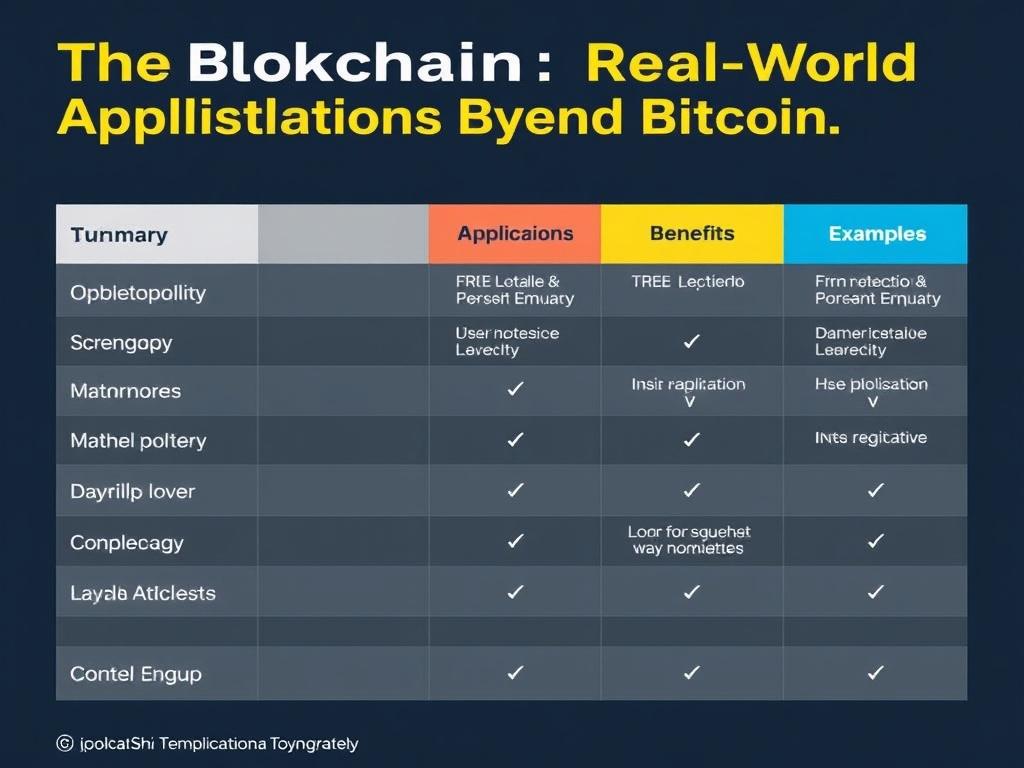     La Blockchain: Applications Réelles Au-Delà du Bitcoin.. Tableau récapitulatif : applications, bénéfices et exemples